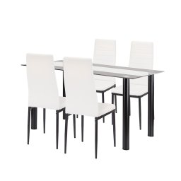 Set sufragerie Leziter Denton 4+1 alb-negru, masa sticla calita 140 cm