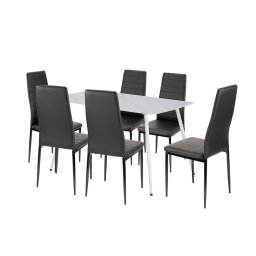 Set dining Leziter Jenna 6+1 negru, masa cu blat din piatra sinterizata