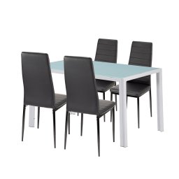 Set de sufragerie Leziter Liana 4+1, masa cu sticla securizata, negru