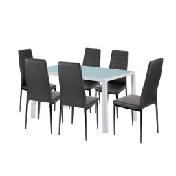 Set dining Leziter Liana 6+1, masa sticla securizata, 6 scaune negre