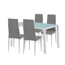 Set dining Leziter Mabel 4+1 cu masa din sticla securizata si 4 scaune gri