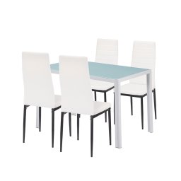 Set dining Leziter Midland 4+1, alb-negru, masa sticla 120x70 cm