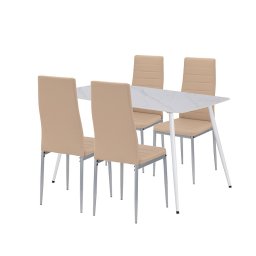 Set masa dining Leziter Renton 4+1, bej-gri, blat piatra sinterizata