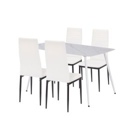Set dining Leziter Renton 4+1 alb-negru cu masa Bora si scaune Tino Nova