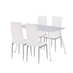 Set dining Leziter Renton 4+1 alb-gri cu masa Bora si scaune Tino NOVA