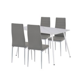 Set dining Leziter Renton 4+1, masa cu blat din piatra sinterizata, gri
