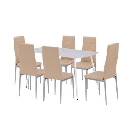 Set de dining Leziter Renton 6+1, masa cu piatra sinterizata, bej-gri
