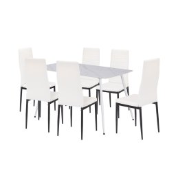Set de dining Leziter Renton 6+1 alb-negru, masa cu blat din piatra sinterizata