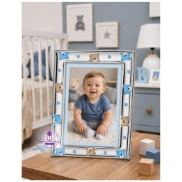 Rama foto Argint "Bebe" 13x18 cm - Ursuleti Albastri Noapte Buna
