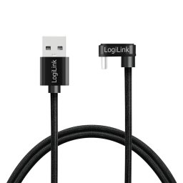 CABLU alimentare si date LOGILINK, pt. smartphone, USB 2.0, USB Type-C (T) la USB-A (T) la 180 grade, 2m, 2 x ecranat, aluminiu, negru, "CU0193" (timbru verde 0.08 lei)