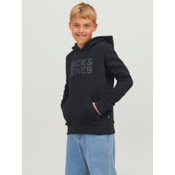 Jack & Jones Hanorac baieti, Regular Fit cu buzunar tip marsupiu si imprimeu cu logo, Negru (SELECTATI MARIMEA: 152 cm)