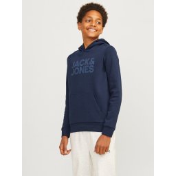 Jack & Jones Hanorac baieti, Regular Fit cu buzunar tip marsupiu si imprimeu cu logo, Bleumarin inchis (SELECTATI MARIMEA: 164 cm)
