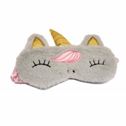 Masca pentru dormit sau calatorie, cu gel detasabil, Pufo Unicorn, 20 cm, gri