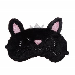 Masca pentru dormit sau calatorie, cu gel detasabil, Pufo Kitty, 20 cm, negru