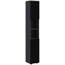 Dulap inalt baie ingust 30x30x183 cm, 2 rafturi deschise, 2 dulapuri reglabile, PAL melamina, anti-rasturnare, negru/gri inchis - Verificat A · Re-Bloom