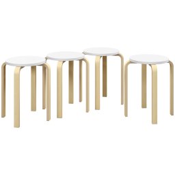 Set 4 scaune stivuibile placaj 40x40x45 cm, sezut 32x32 cm, finisaj vopsit, tampoane antiderapante, 120 kg, natur/alb - Verificat A · Re-Bloom