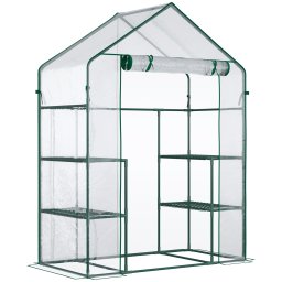 Sera impermeabila anti-UV 142x73x195 cm, rafturi ghivece 10 kg, usa rulou fermoar, cadru otel pulbere, verde/transparent - Verificat A · Re-Bloom