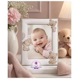 Rama foto Argint "Bebe" 13x18 cm - Ursuleti Maro Balon Roz