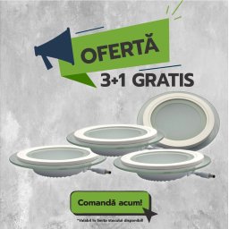 Spot Led Rotund Rama Transparenta, 12W, 6500K, 600Lm, 3+1GRATIS