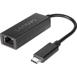 Lenovo USB-C to Ethernet Adapter, Full-size RJ45 connector, LEDs on RJ- 45 connector to indicate activity and link status, upport PXE boot, Wake-On-LAN, MAC pass through if host notebook supports, Black, Depending on many factors such as the processing