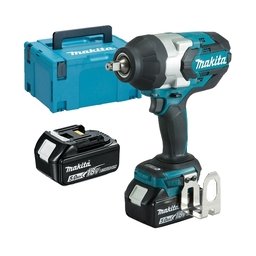 Makita - DTW1002RTJ - Masina de insurubat cu impact cu 2 acumulatori, Li-Ion, 18 V, 5 Ah, patrat 1/2 inch, 1000 Nm, M12-M30, valiza speciala