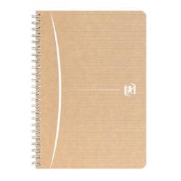 Caiet cu spirala A5, OXFORD Touareg, 90 file-90g/mp, coperta carton reciclat, kraft/dungi ass - mate