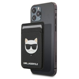 Suport magnetic card Karl Lagerfeld Saffiano Choupette Head MagSafe, culoare negru