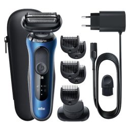 Aparat de barbierit Series 6 61-B1500s Wet&Dry, AutoSense ,4 elemente de taiere, SensoFlex, accessorii pentru ingrijirea barbii,Trusa de voiaj, Albastru