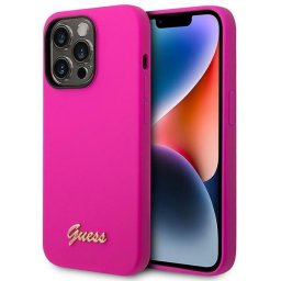 Husa Guess GUHCP14XSLSMF iPhone 14 Pro Max 6.7" fuchsia/fuschia hard case Silicone Vintage Gold Logo