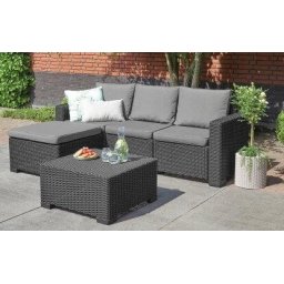 Set mobilier California 3 piese: canape, masa, suport pentru picioare/perne, grafit