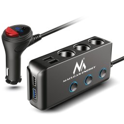 Divizor priză brichetă auto Maclean, voltmetru, 3 prize brichetă, 1xQC 3.0, 3xUSB, 6.8A, 1xPD 18W, max 12
