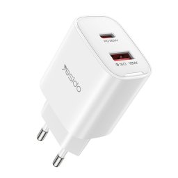 Incarcator de retea 2 in 1, USB, Type-C, 20W - (YC02E) - White