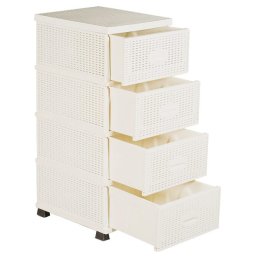 Organizator cu 4 Sertare din Plastic, Aspect Ratan, Crem