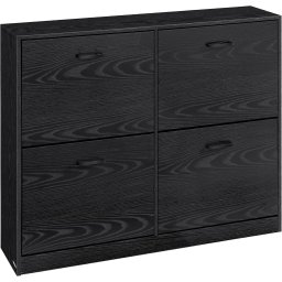 VASAGLE Dulap pantofi 4 clapete, compartimentare reglabila, 16-28 perechi de incaltaminte, 106x24x83 cm, negru abanos