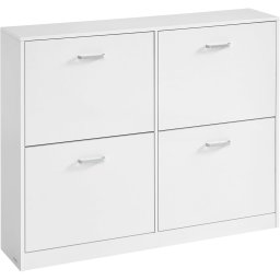 VASAGLE Dulap pantofi 4 clapete, compartimentare reglabila, 16-28 perechi de incaltaminte, 106x24x83 cm, alb