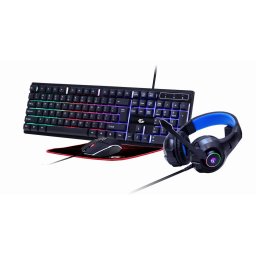 KIT 4-in-1 GEMBIRD, gaming, cu fir, tastatura 104 taste + mouse 2400dpi 6 butoane + casti cu mic 2x3.5" + pad 300x250mm, backlight, USB, black "Ghost" "GGS-UMGL4-02" (timbru verde 0.8 lei)