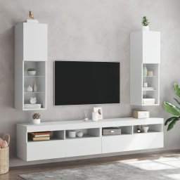 Comode TV cu lumini LED, 2 buc., alb, 30,5x30x102 cm GartenMobel Dekor
