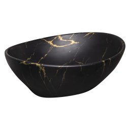 Chiuveta pe blat Kerra KR-707 din ceramica negru-auriu, efect marmura