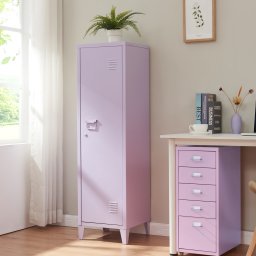 Dulap metalic vestiar lila cu 1 usa si 2 rafturi, 137x38x38 cm