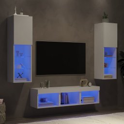 Unitati de perete TV cu LED-uri, 5 piese, alb, lemn prelucrat GartenMobel Dekor