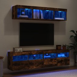 Unitati de perete TV cu LED-uri, 5 piese, stejar fumuriu, lemn GartenMobel Dekor