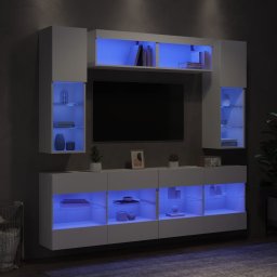Set comode TV de perete, 6 piese, cu lumini LED, alb GartenMobel Dekor