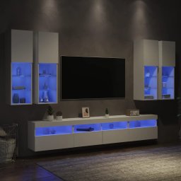 Set comode TV de perete, 7 piese, cu lumini LED, alb GartenMobel Dekor