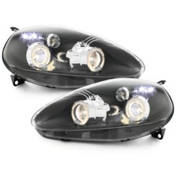Faruri Angel Eyes negre pentru Fiat Grande Punto 2005-2008