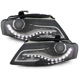 Faruri LED DRL negre pentru Audi A4 B8 8K 2008-2011 cu lumini de zi