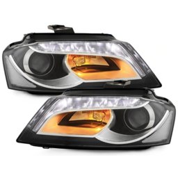 Faruri LED DRL negre pentru Audi A3 8P 8P1 8PA, facelift look