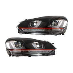 Faruri LED VW Golf 6 VI 2008-2013 stil GTI rosu cu semnal dinamic