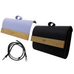 Geanta Lemnia Play din piele naturala cu clapeta interschimbabila negru/bleu