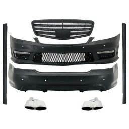 Pachet exterior complet Mercedes S-Class W221 cu grila negru lucios si ornamente crom
