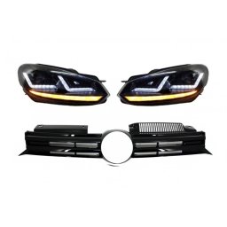 Faruri LED Osram negre cu semnal dinamic si grila R20 pentru VW Golf 6 VI